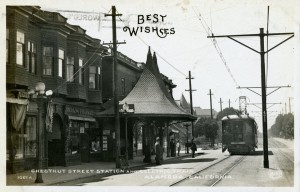 Chestnut Street Station and Electric Train, Alameda, California. Old postcard mailed in 1912  